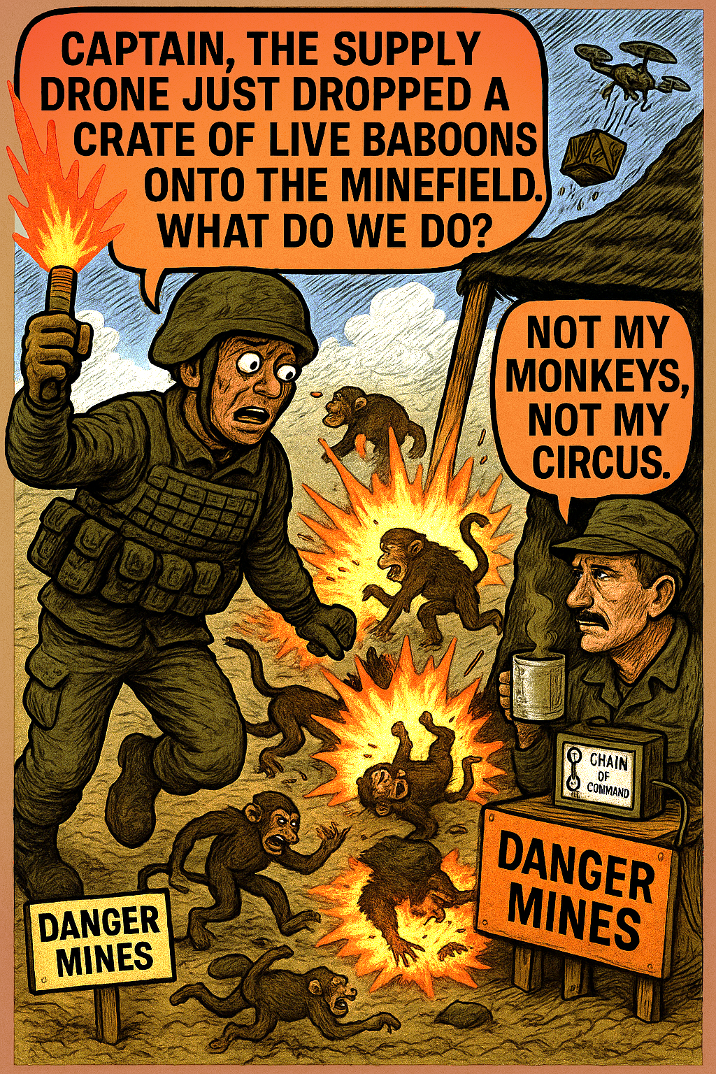 Captain, the Supply Drone Just Dropped a Crate of Live Baboons Onto the Minefield