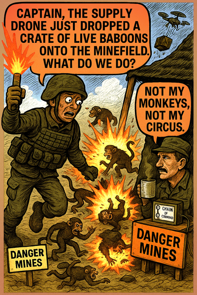 Captain, the Supply Drone Just Dropped a Crate of Live Baboons Onto the Minefield