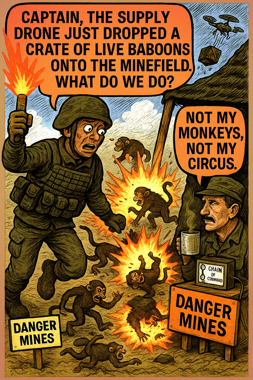 Captain, the Supply Drone Just Dropped a Crate of Live Baboons Onto the Minefield