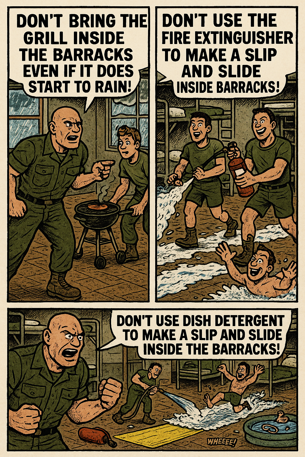 Don't Bring the Grill Inside the Barracks Even If It Does Start to Rain!