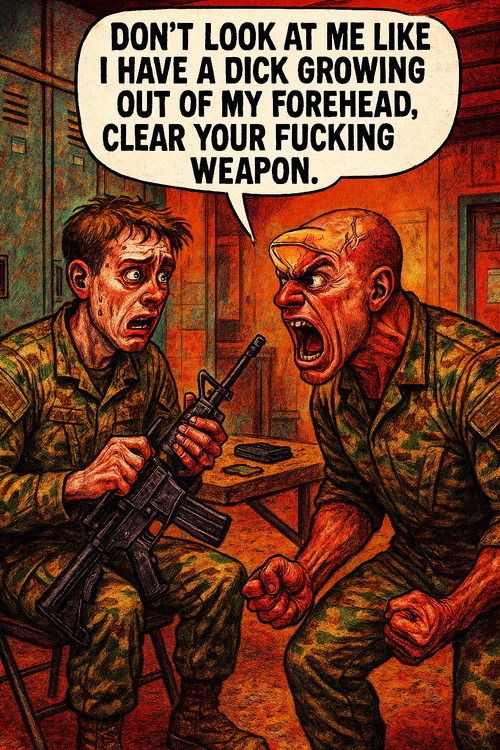 Don't Look at Me Like I Have a Dick Growing Out of My Forehead, Clear Your Fucking Weapon
