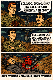 Soldado, ¿por qué hay una pala pegada con cinta a ese dron?