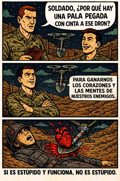 Soldado, ¿por qué hay una pala pegada con cinta a ese dron?
