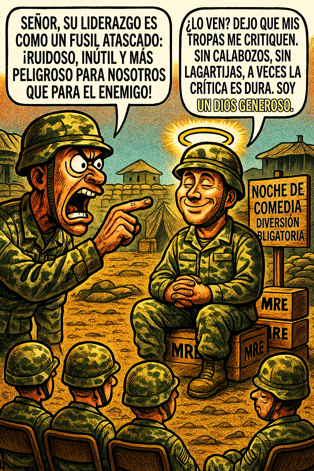 Señor, su liderazgo es como un fusil atascado: ruidoso, inútil y más peligroso para nosotros que para el enemigo!