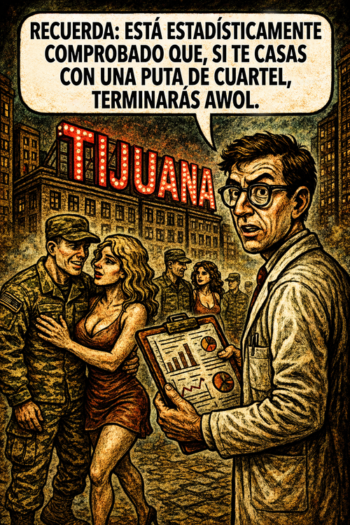 Recuerda: está estadísticamente comprobado que, si te casas con una puta de cuartel, terminarás awol.
