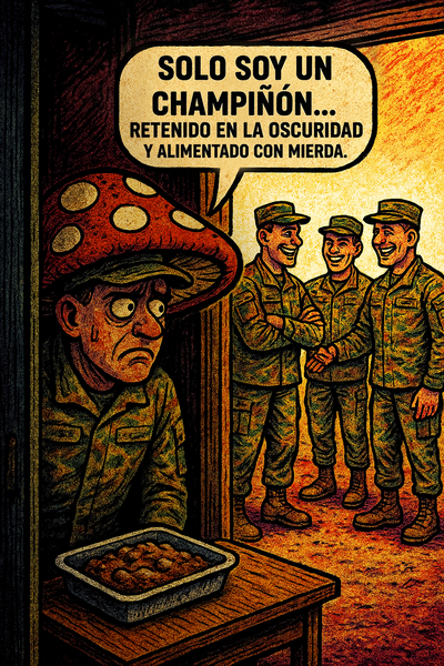 Solo soy un champiñón… retenido en la oscuridad y alimentado con mierda.