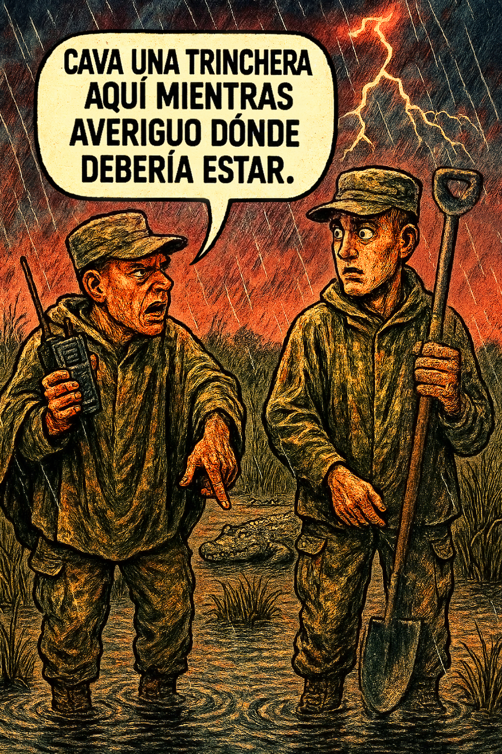 Cava una trinchera aquí mientras averiguo dónde debería estar.