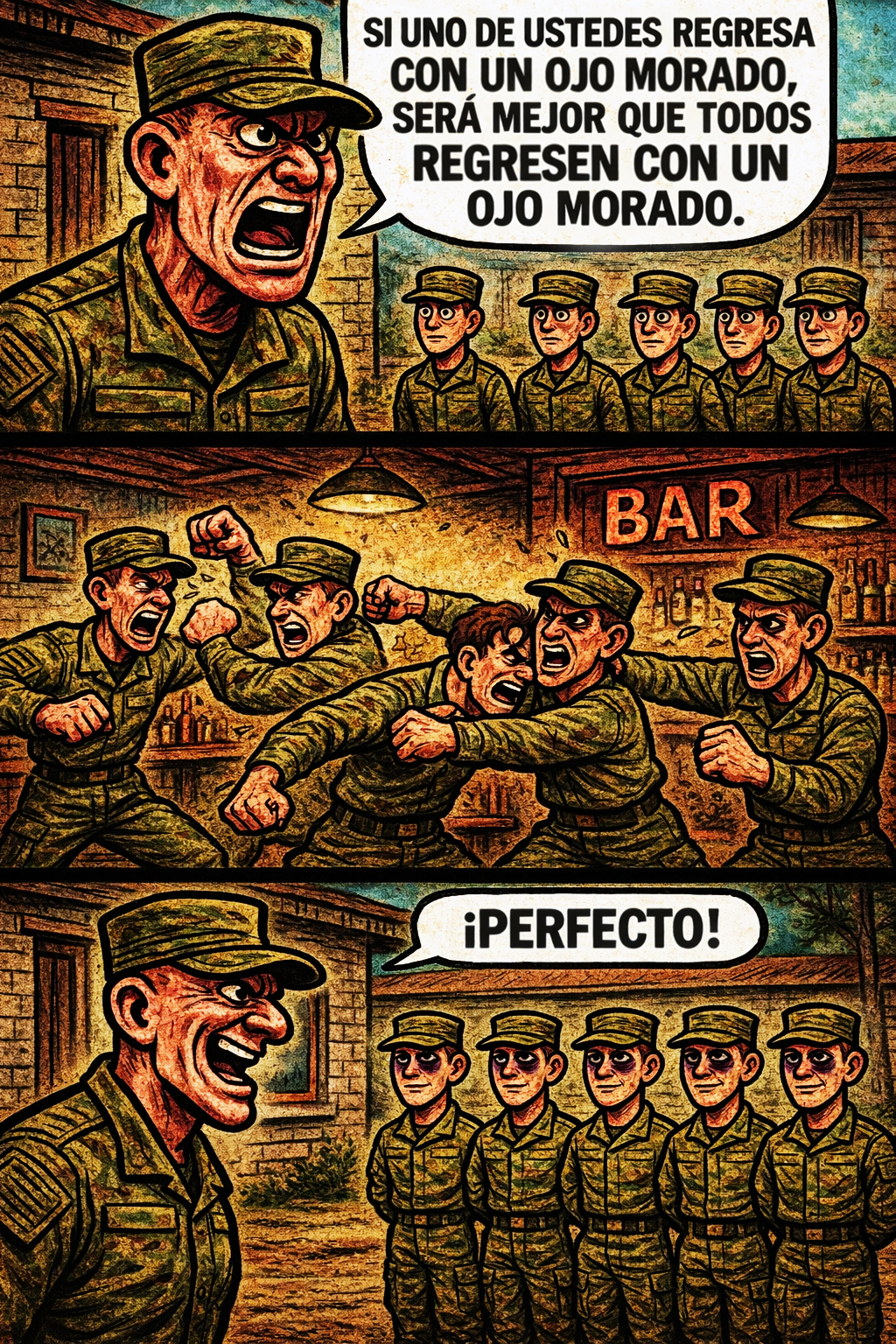 Si uno de ustedes regresa con un ojo morado, será mejor que todos regresen con un ojo morado.