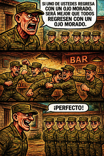 Si uno de ustedes regresa con un ojo morado, será mejor que todos regresen con un ojo morado.