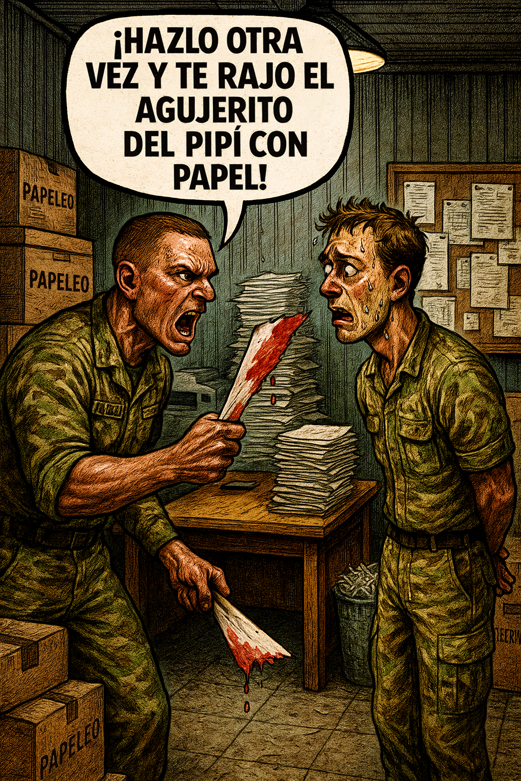 ¡Hazlo otra vez y te rajo el agujerito del pipí con papel!