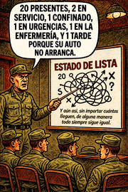 20 Presentes, 2 en servicio, 1 confinado, 1 en urgencias, 1 en la enfermería, y 1 tarde porque su auto no arranca.