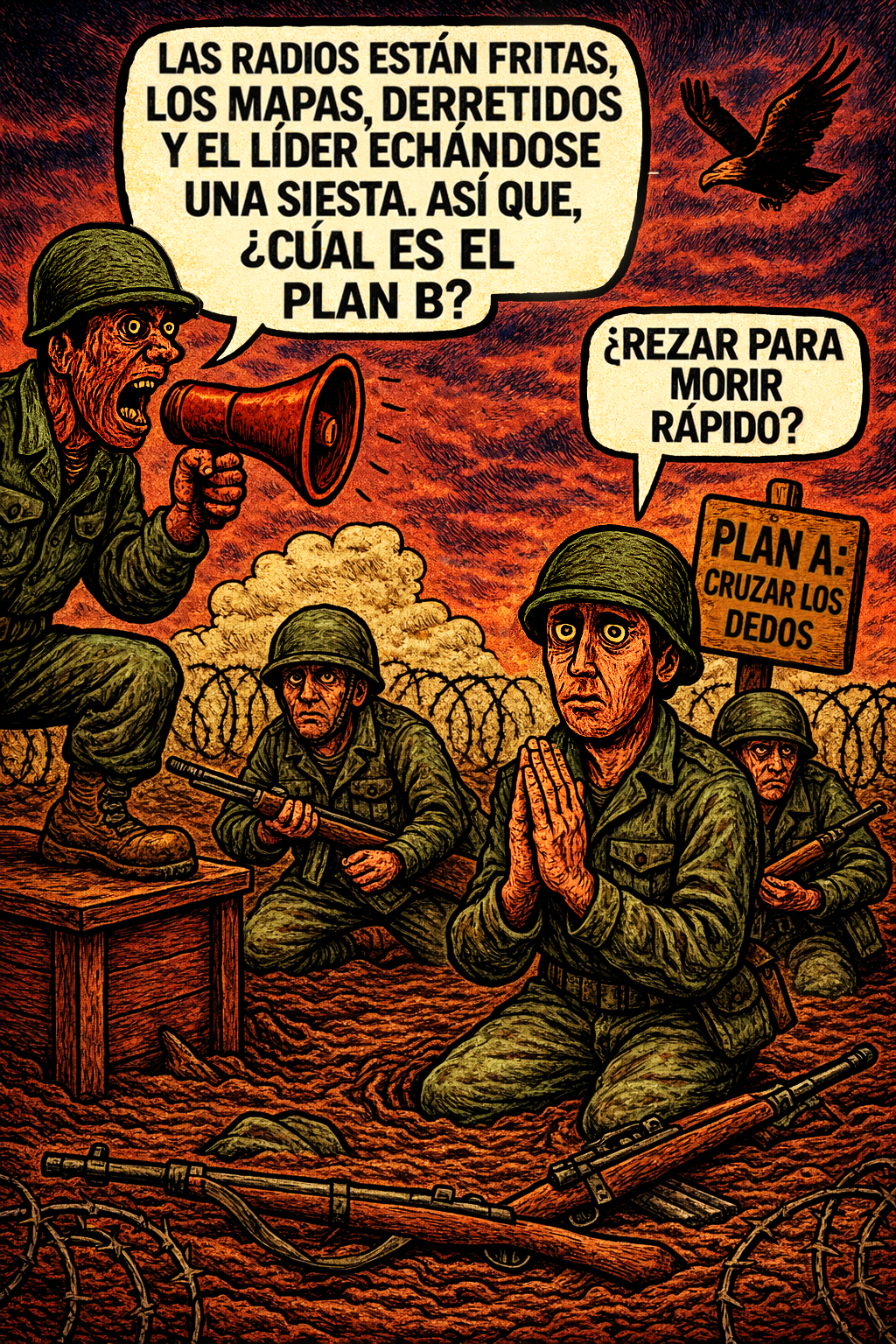 Las radios están fritas, los mapas derretidos y el líder echándose una siesta.