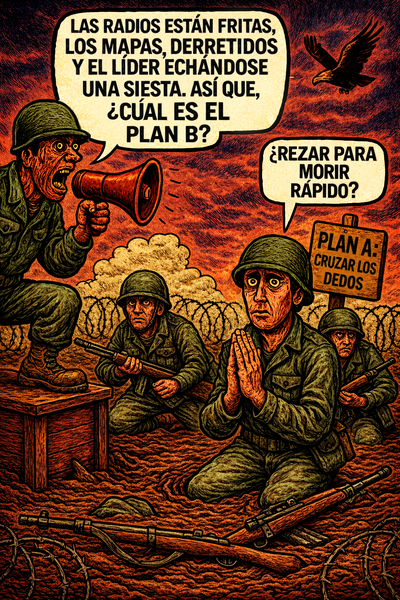 Las radios están fritas, los mapas derretidos y el líder echándose una siesta.