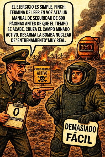 El ejercicio es simple, finch: termina de leer en voz alta un manual de seguridad de 600 páginas antes de que el tiempo