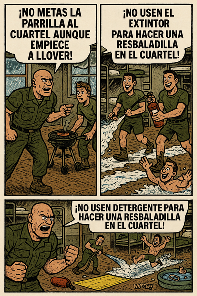 ¡No metas la parrilla al cuartel aunque empiece a llover!