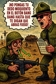 ¡No pongas tu dedo moquiento en el botón bang bang hasta que te digan que abras fuego!