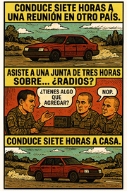 Conduce siete horas a una reunión en otro país.