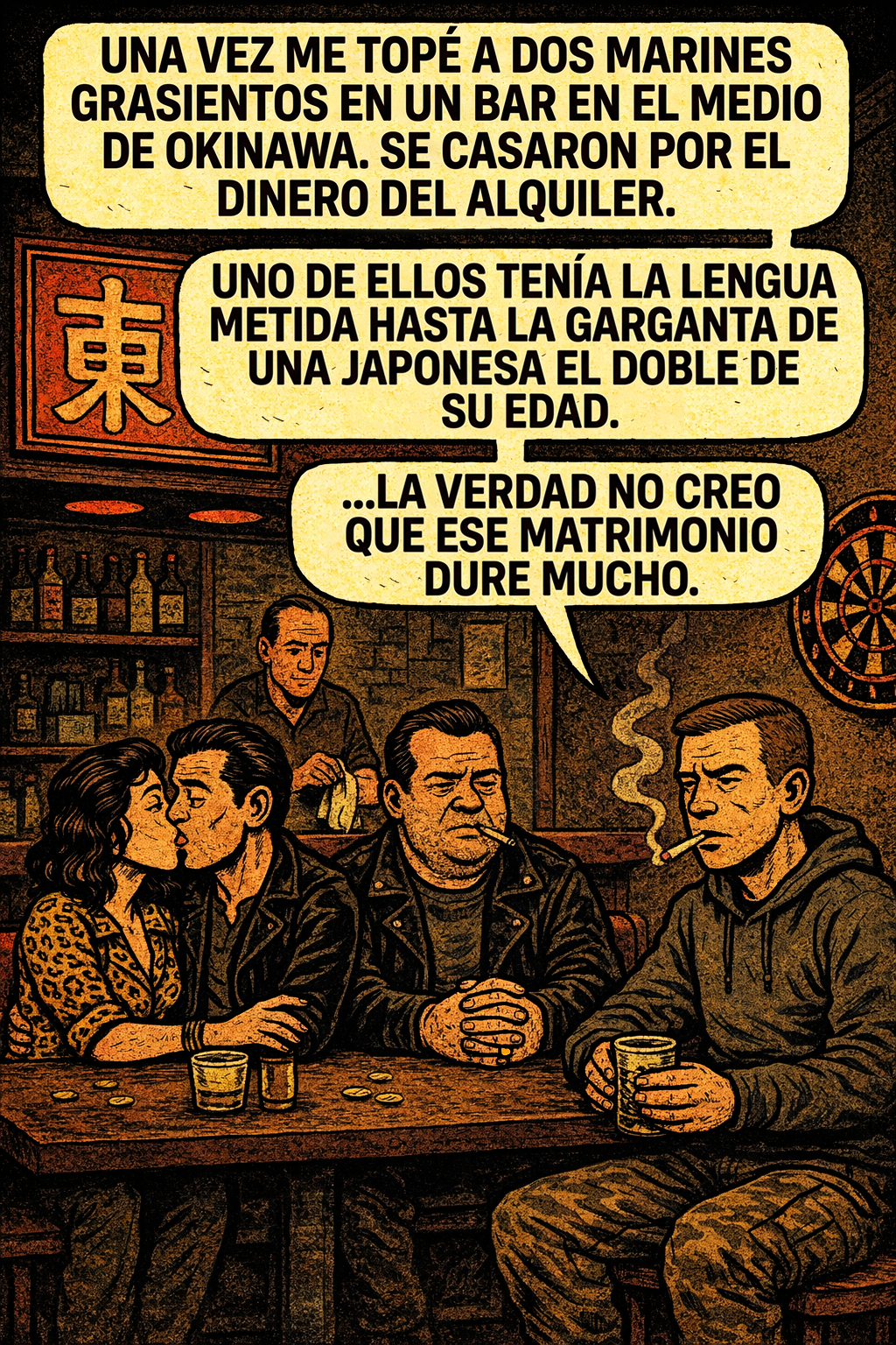 Una vez me topé a dos marines grasientos en un bar en el medio de okinawa.
