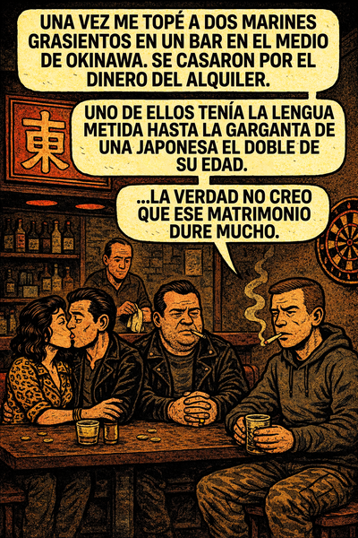 Una vez me topé a dos marines grasientos en un bar en el medio de okinawa.