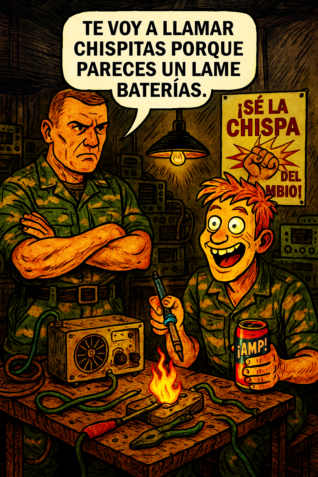 Te voy a llamar chispitas porque pareces un lame baterías.
