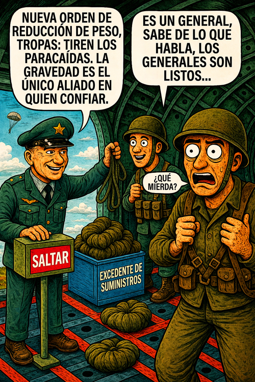 Nueva orden de reducción de peso, tropas: tiren los paracaídas.