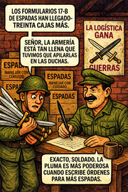 Los formularios 17-b de espadas han llegado— treinta cajas más.
