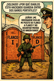 ¡Soldado!, por qué diablos está haciendo guardia entre dos baños portátiles?