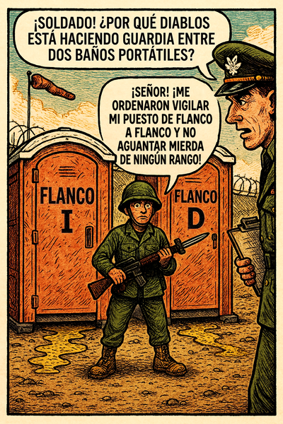 ¡Soldado!, por qué diablos está haciendo guardia entre dos baños portátiles?