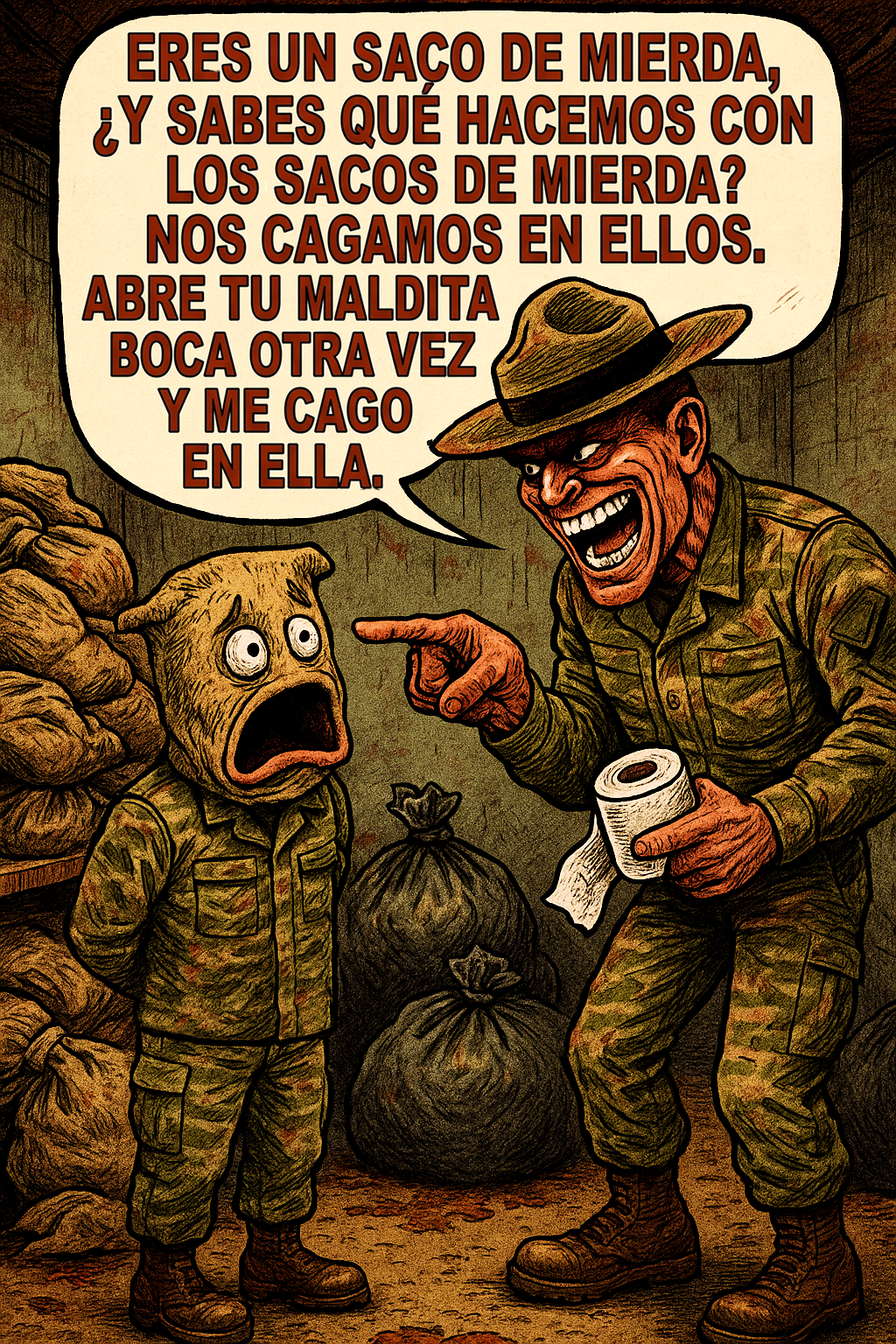 Eres un saco de mierda, ¿y sabes qué hacemos con los sacos de mierda?