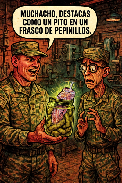 Muchacho, destacas como un pito en un frasco de pepinillos.