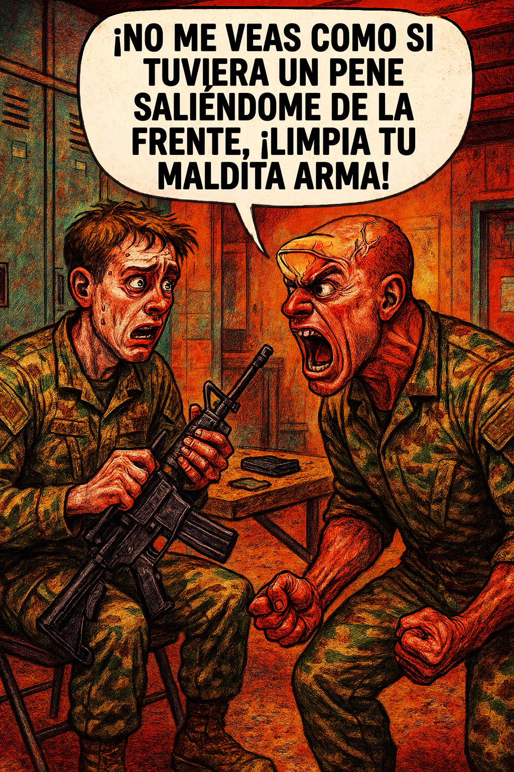 No me veas como si tuviera un pene saliéndome de la frente, ¡limpia tu maldita arma!