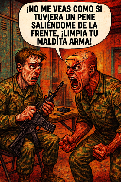 No me veas como si tuviera un pene saliéndome de la frente, ¡limpia tu maldita arma!