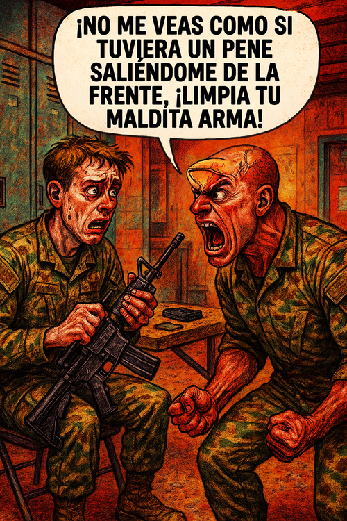 No me veas como si tuviera un pene saliéndome de la frente, ¡limpia tu maldita arma!