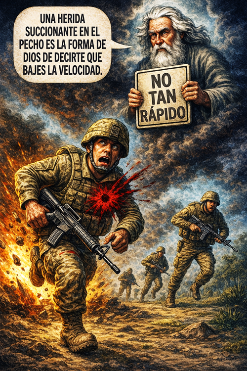 Una herida succionante en el peho es la forma de dios de decirte que bajes la velocidad.