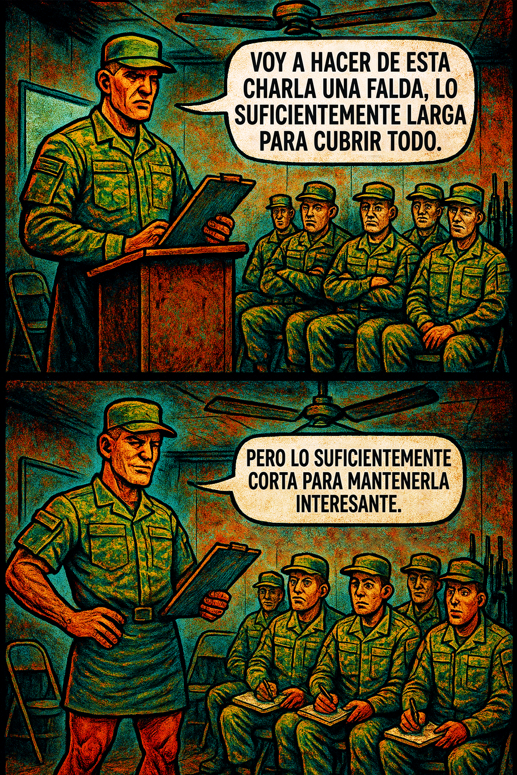 Voy a hacer de esta charla una falda, lo suficientemente larga para cubrir todo.