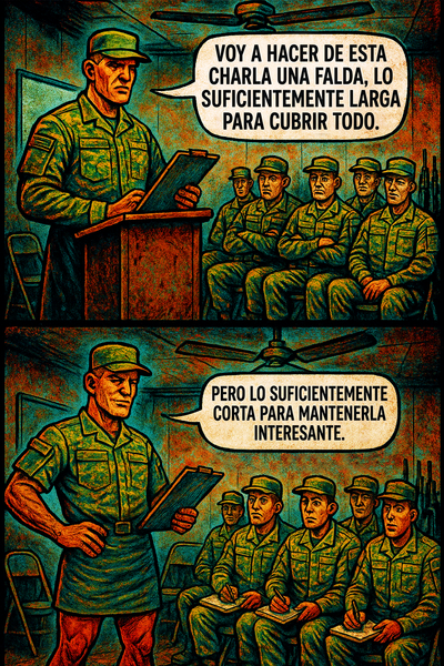 Voy a hacer de esta charla una falda, lo suficientemente larga para cubrir todo.