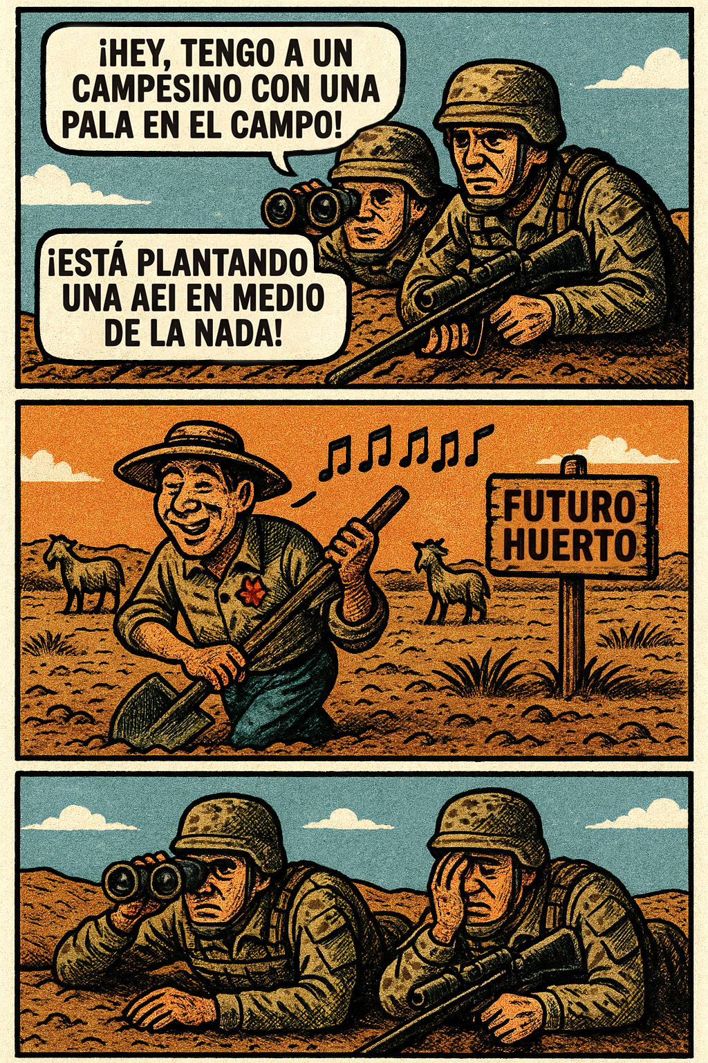 ¡Hey, tengo a un campesino con una pala en el campo!