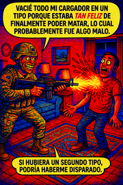 Vacié todo mi cargador en un tipo porque estaba tan feliz de finalmente poder matar, lo cual probablemente fue algo