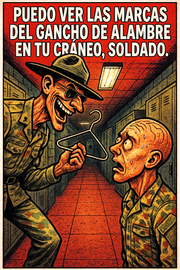 Puedo ver las marcas del alambre de percha en tu cráneo, soldado.
