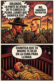 Soldado, la parte de atrás de tu cabeza es plana.