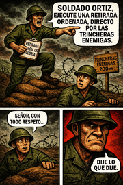 Soldado ortiz, ejecute una retirada ordenada, directo por las trincheras enemigas.