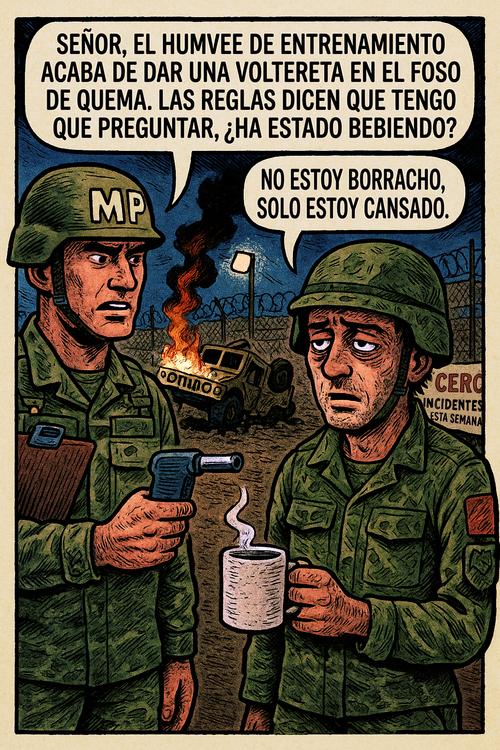 Señor, el humvee de entrenamiento acaba de dar una voltereta en el foso de quema.
