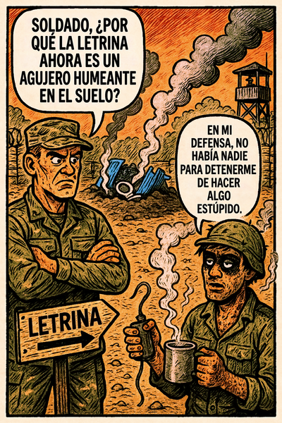 Soldado, ¿por qué la letrina ahora es un agujero humeante en el suelo?
