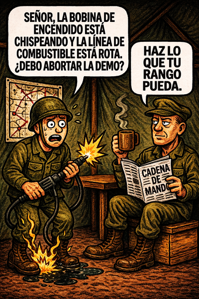 Señor, la bobina de encendido está chispeando y la línea de combustible está rota.