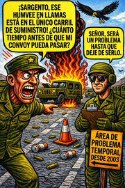 ¡Sargento, ese humvee en llamas está en el único carril de suministro!