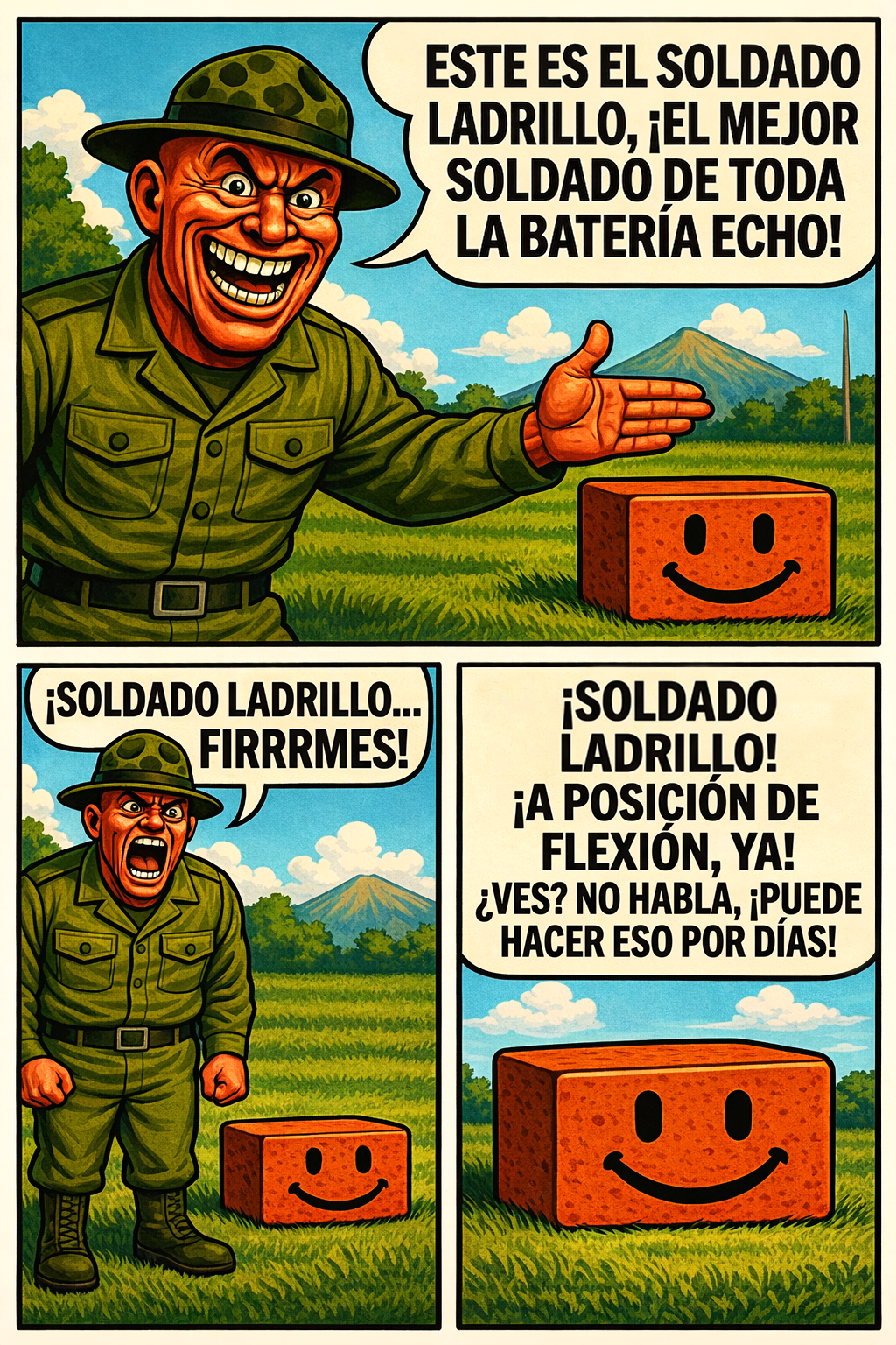 Este es el soldado ladrillo—el mejor soldado de toda la batería echo!