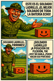 Este es el soldado ladrillo—el mejor soldado de toda la batería echo!