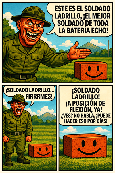 Este es el soldado ladrillo—el mejor soldado de toda la batería echo!
