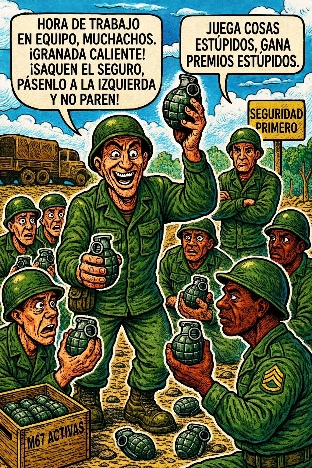 Hora de trabajo en equipo, muchachos—¡granada caliente!