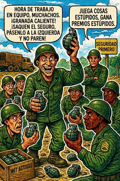 Hora de trabajo en equipo, muchachos—¡granada caliente!